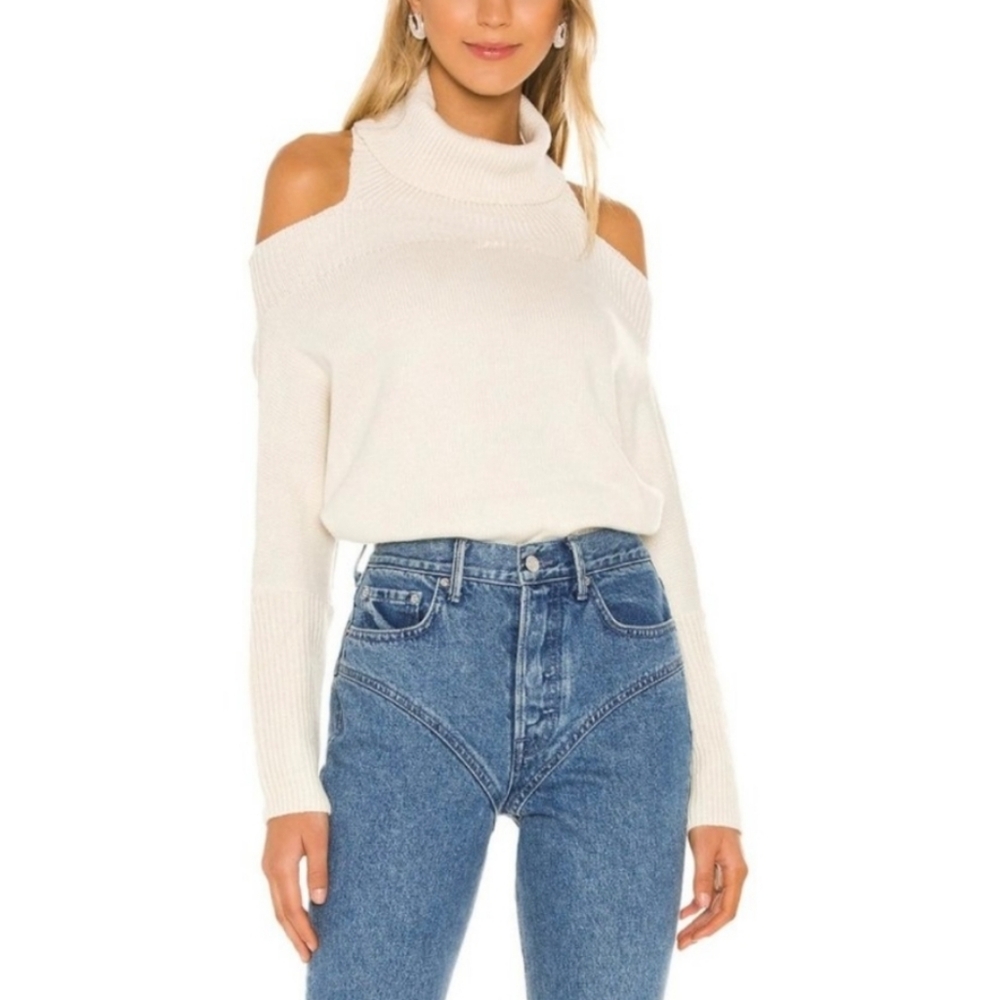 *LOVERS + FRIENDS NWT Absia Creme Cut-out Shoulder Knit Turtleneck Top SM